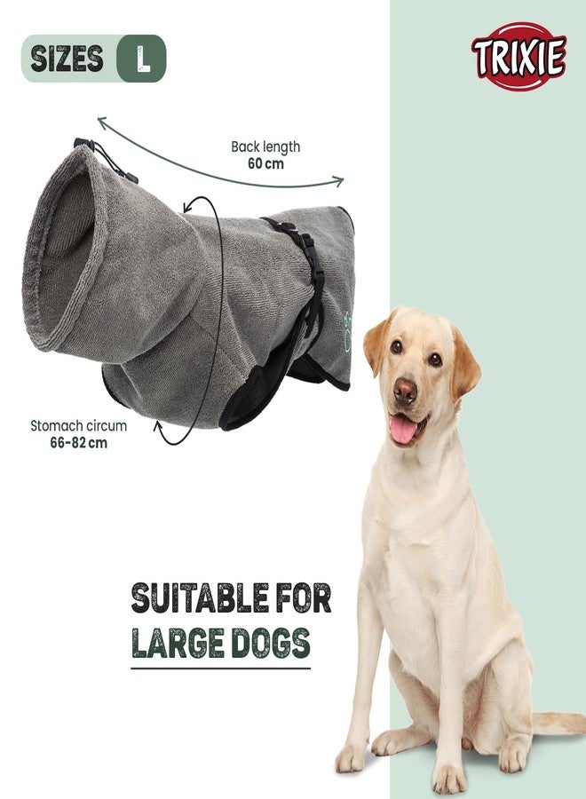 تريكسي روب استحمام تريكسي للكلاب، مصنوع من قماش تيري ناعم، سريع الجفاف وعالي الامتصاص، يحمي الكلب من البرد، طوق عريض قابل للتعديل برباط مطاطي، 60 سم، كبير، رمادي - Image 3